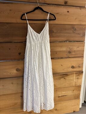 Promod White Eyelet Maxi Dress with Spaghetti Straps